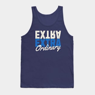 ExtraOrdinary - Cream and Blue Text Tank Top